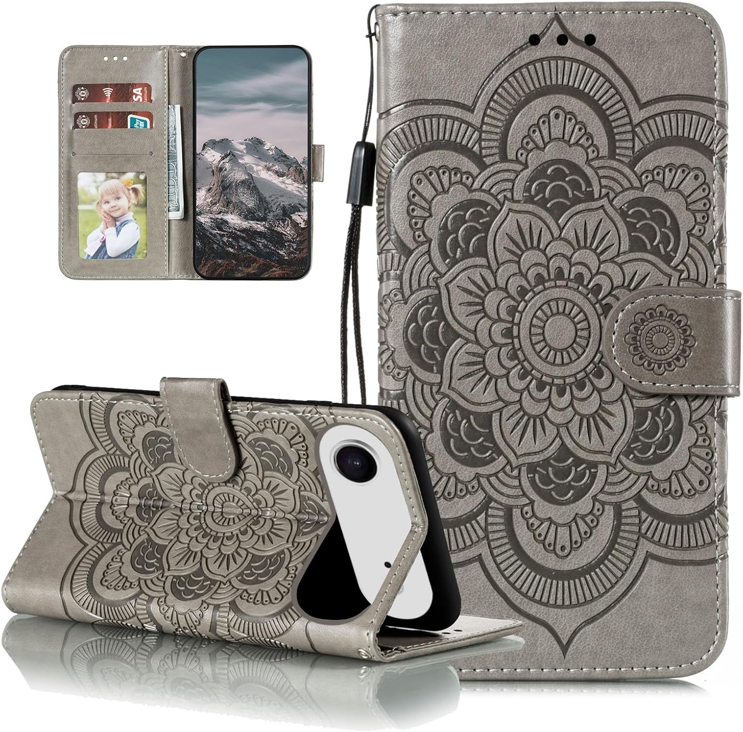 EYZUTAK Case for iPhone Air, Premium PU Leather Wallet Phone Case, Gray