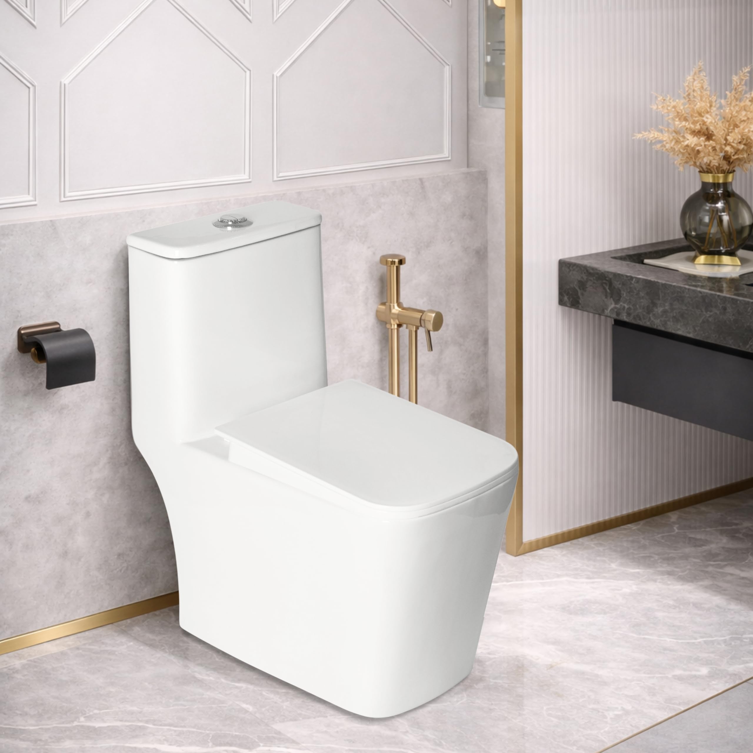 Premium One Piece Western Toilet Commode | 6D Siphonic Vortex Flush | Rimless Ceramic WC | Soft Close Anti-Bacterial Seat | Dual Flush 3/6L Water Saving | Floor Mounted 9” S-Trap (225mm) | White-image-33