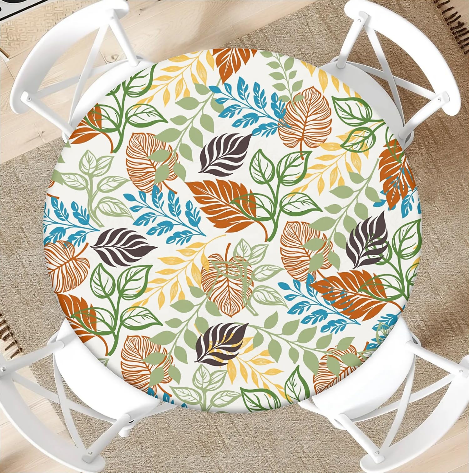 artslion Outdoor Round Tablecloth with Elastic Band 36In-90cm Elastic Garden Tablecloth with Colored leaves Pattern Fits 31"-35" Wide Tables