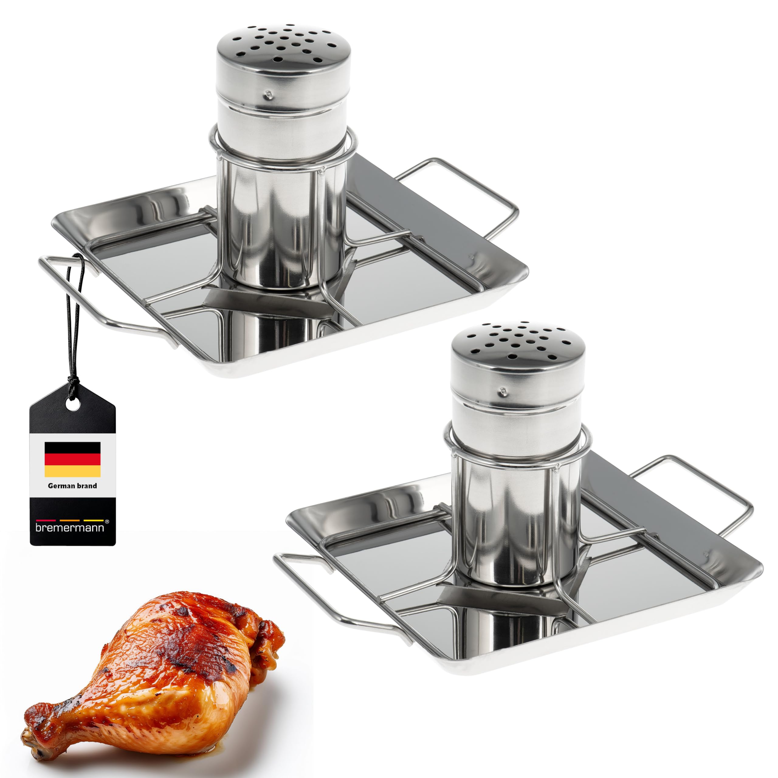 bremermann Teglia per pollo, con contenitore per aromi, in acciaio inox, circa 24,5 x 18,5 cm, per pollo e pollo (2)