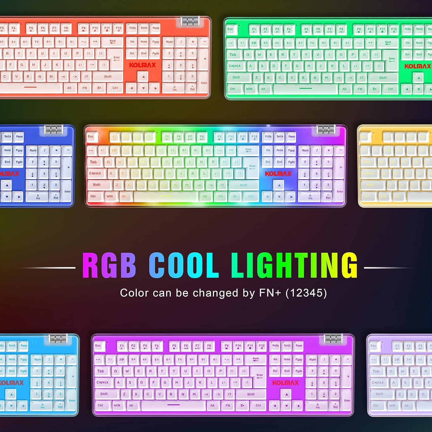 KOLMAX K10 Wireless Gaming Keyboard and Mouse Combo,Rechargeable 2.4G Transparent RGB Backlit Mechanical Feel Keyboard with PBT Keycap,Ergonomic Wireless Office Keyboard Mouse Set for PC Mac Win