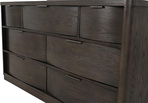 Miniatura 7 de Roundhill Furniture Belani - Cómoda de madera de 7 cajones con espejo color espresso