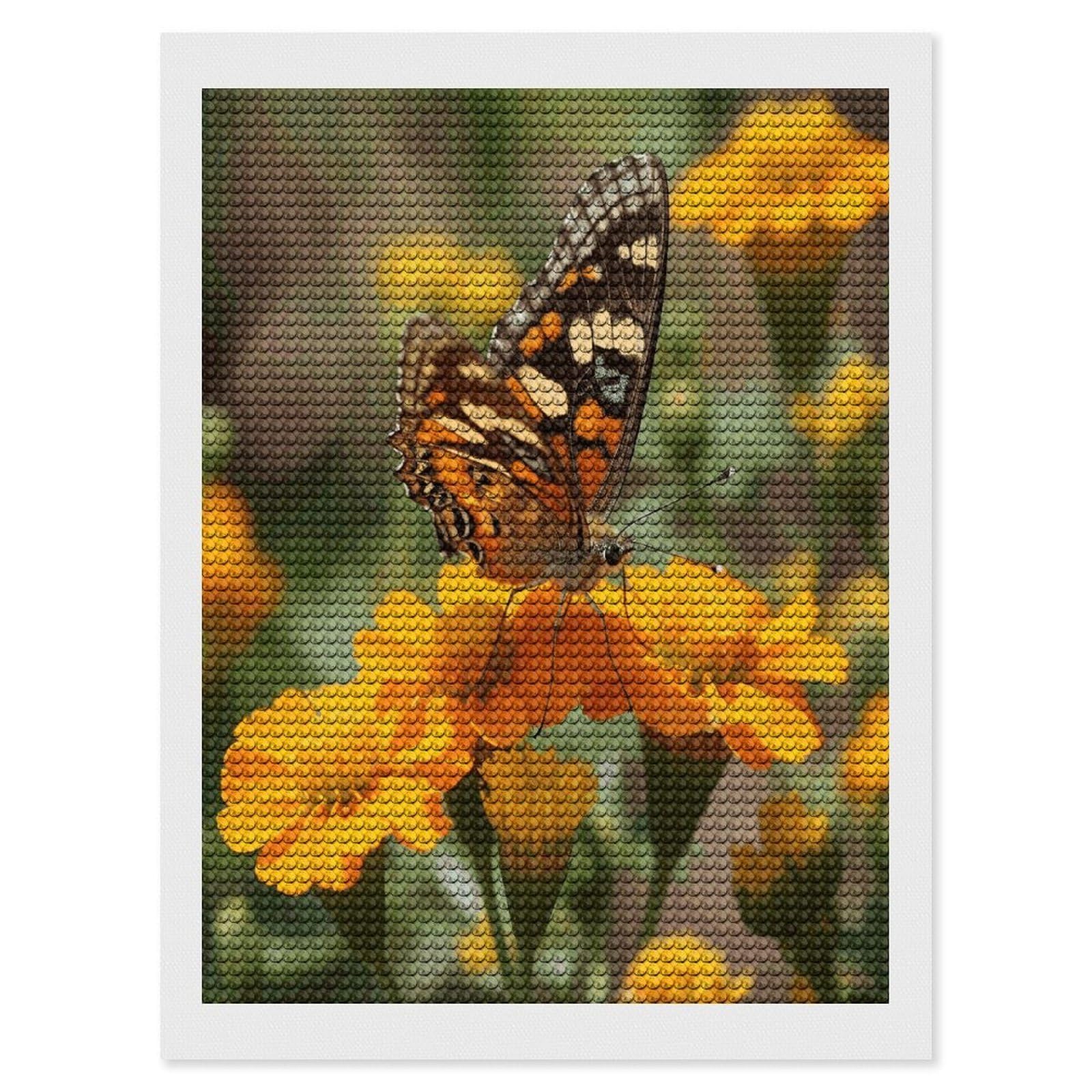 FekiLoot Wildflower Butterfly Diamond Art Kits for Adults Diamond Painting Kits for Beginners DIY Diamond Art Kits Round Full Drill Diamond Dot Gem Painting for Home Wall Decor Gift 12"x16"