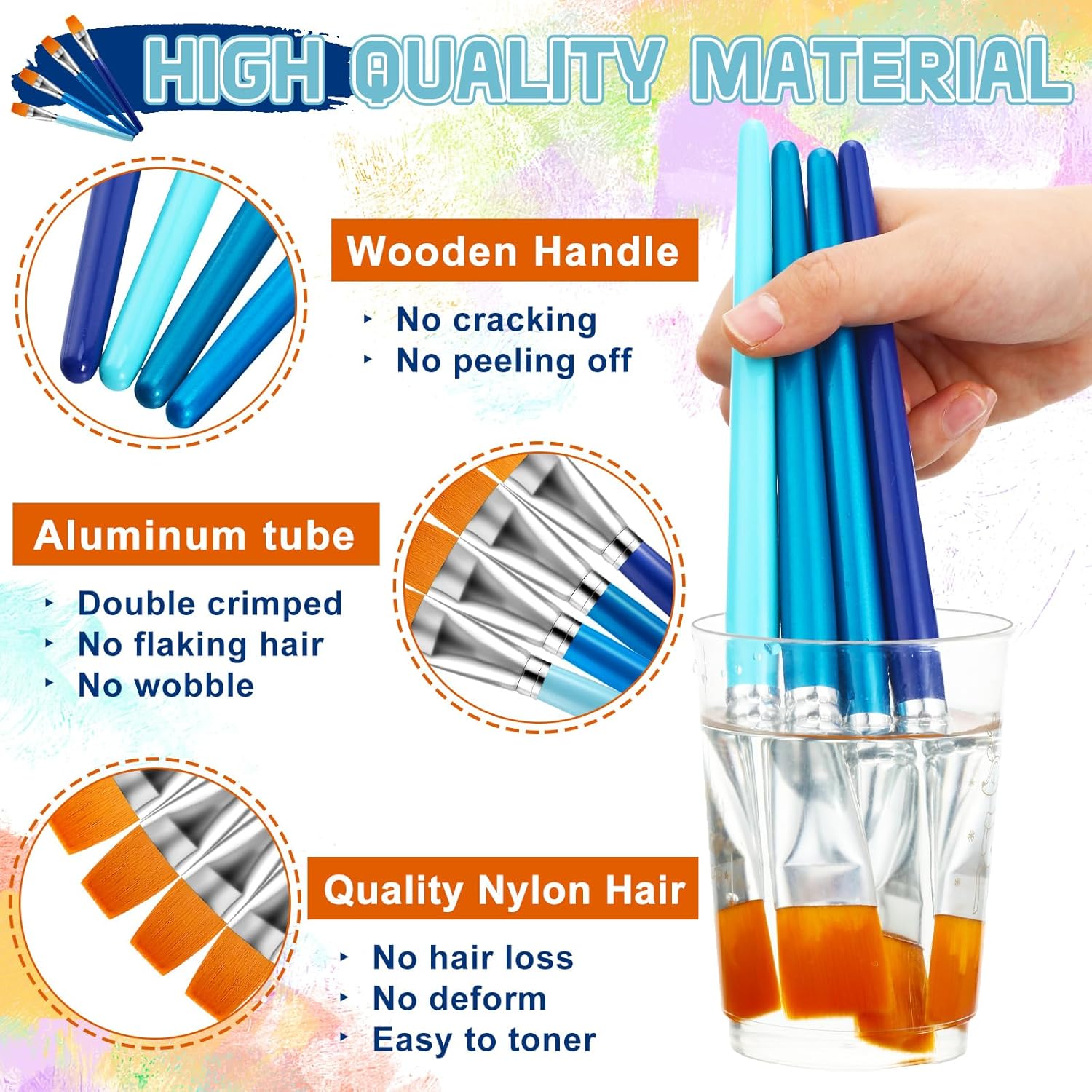 Honoson Paint Brushes for Acrylic Painting, Big Paint Brushes Bulk with Wooden Handle for Acrylic, Watercolor, Oil, Crafts, Face Body Art, 4 Color(60 Pcs)