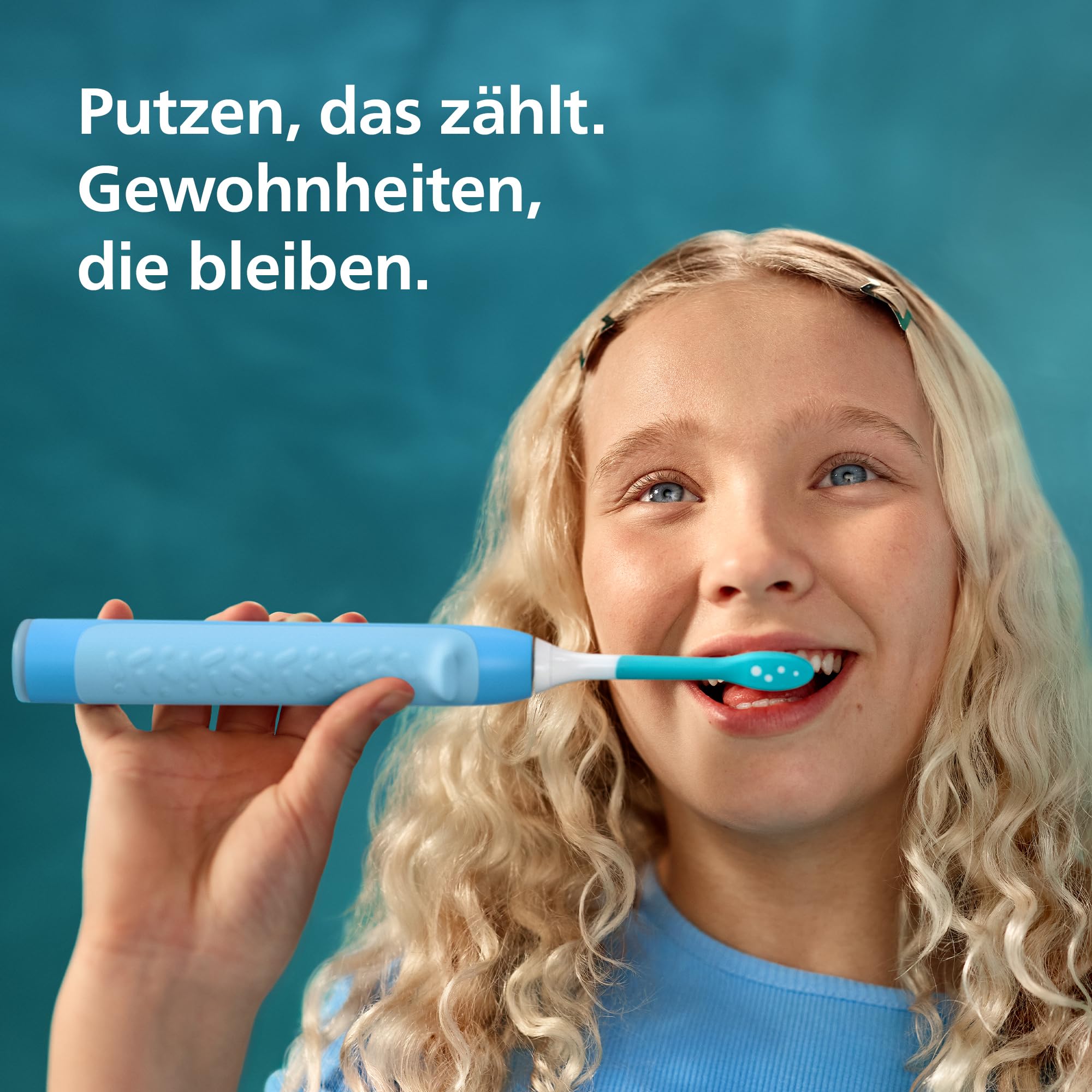Philips Sonicare for Kids Smart elektrische Zahnbürste – Schallzahnbürste mit App, für Kinder 3+, 2 sanfte Putzprogramme, 2-Minuten-Timer, 2 Bürstenköpfe (Standard + Mini), Blau, Modell HX6600/52