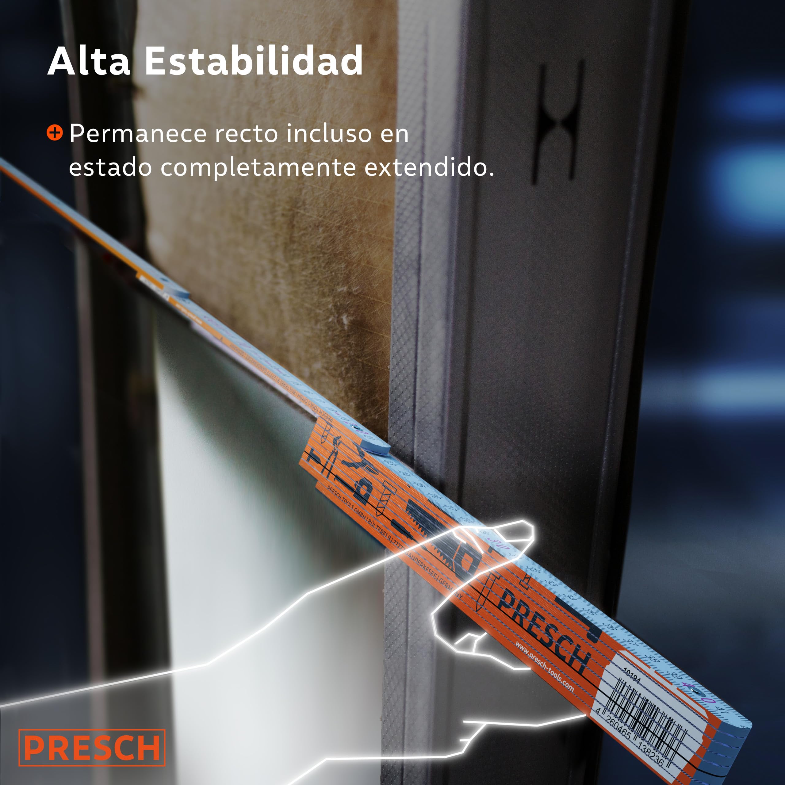 Presch Set de Metros plegables de 2 metros con escala de ángulo | 6 piezas | Madera | Naranja/Azul | Números grandes y altamente legibles | Encaje preciso | Metro de madera, Metro de carpintero