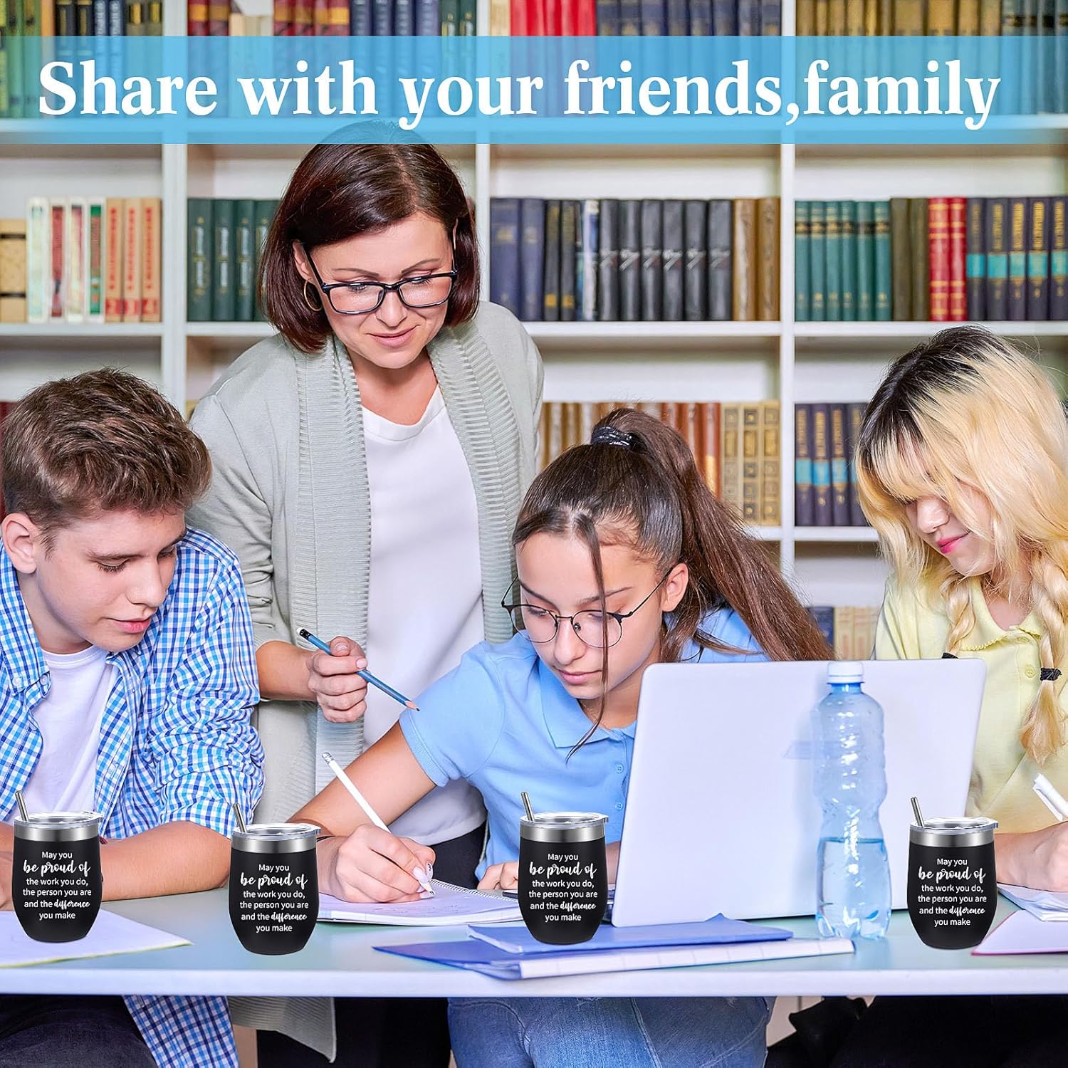 Inbagi 12 Pcs Thank You Gifts Inspirational Wine Tumbler with Straw Employee Appreciation Cups and Keychain Set -may You Be Proud Stainless Steel Tumbler Cups for Teacher Colleagues(Fresh Colors) - Image 7