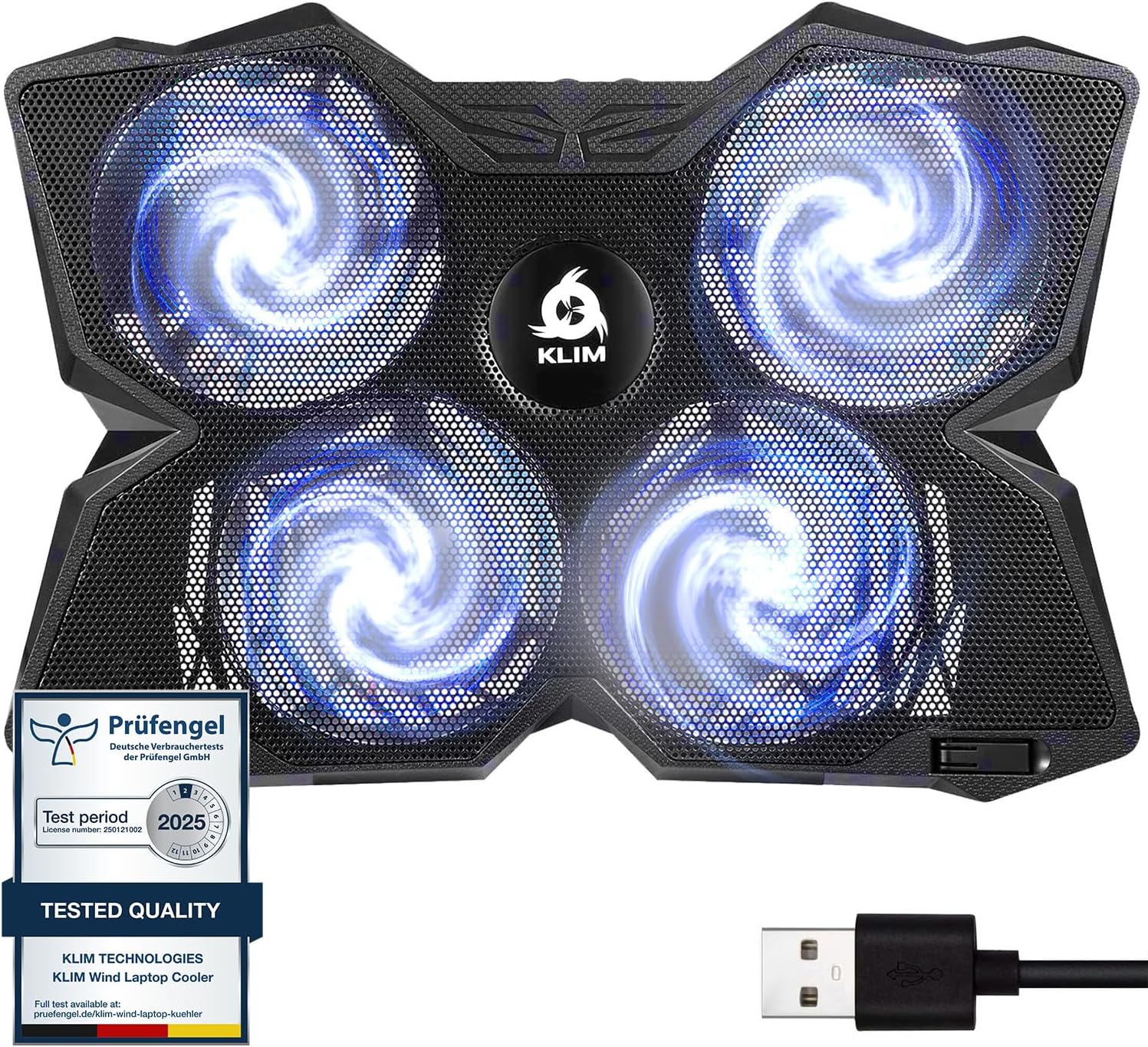 Wind Laptop Cooling Pad - More Than 500 000 Units Sold - New Version - The Most Powerful Rapid Cooling - Laptop Stand with 4 Fans at 1200 RPM - USB Fan - PS5 PS4 - White