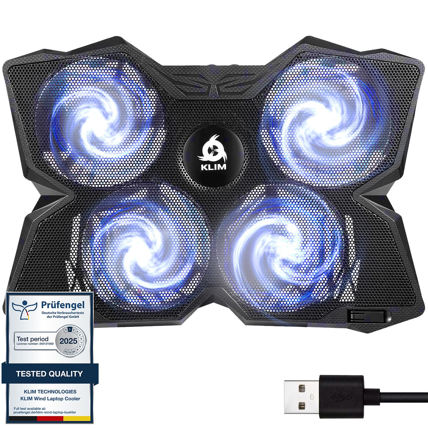 KLIM Wind Laptop Cooling Pad - More than 500 000 units sold - The Most Powerful Rapid Action Cooling Fan - Laptop Stand with 4 Cooling Fans at 1200 RPM - USB Fan - PS5, PS4 - White