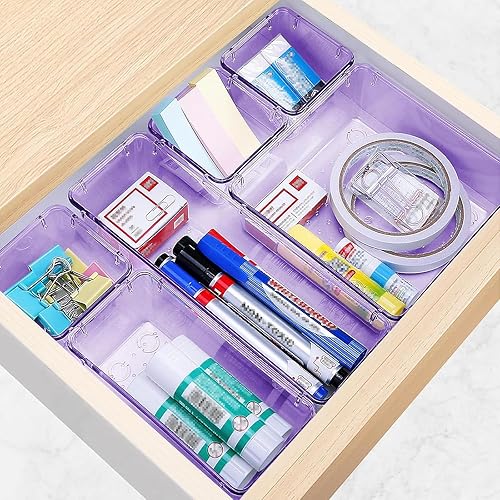 Miniatura 5 de Juego de 13 organizadores de cajones, 5 bandejas organizadoras de cajones de baño y cocina, contenedores de almacenamiento transparentes para