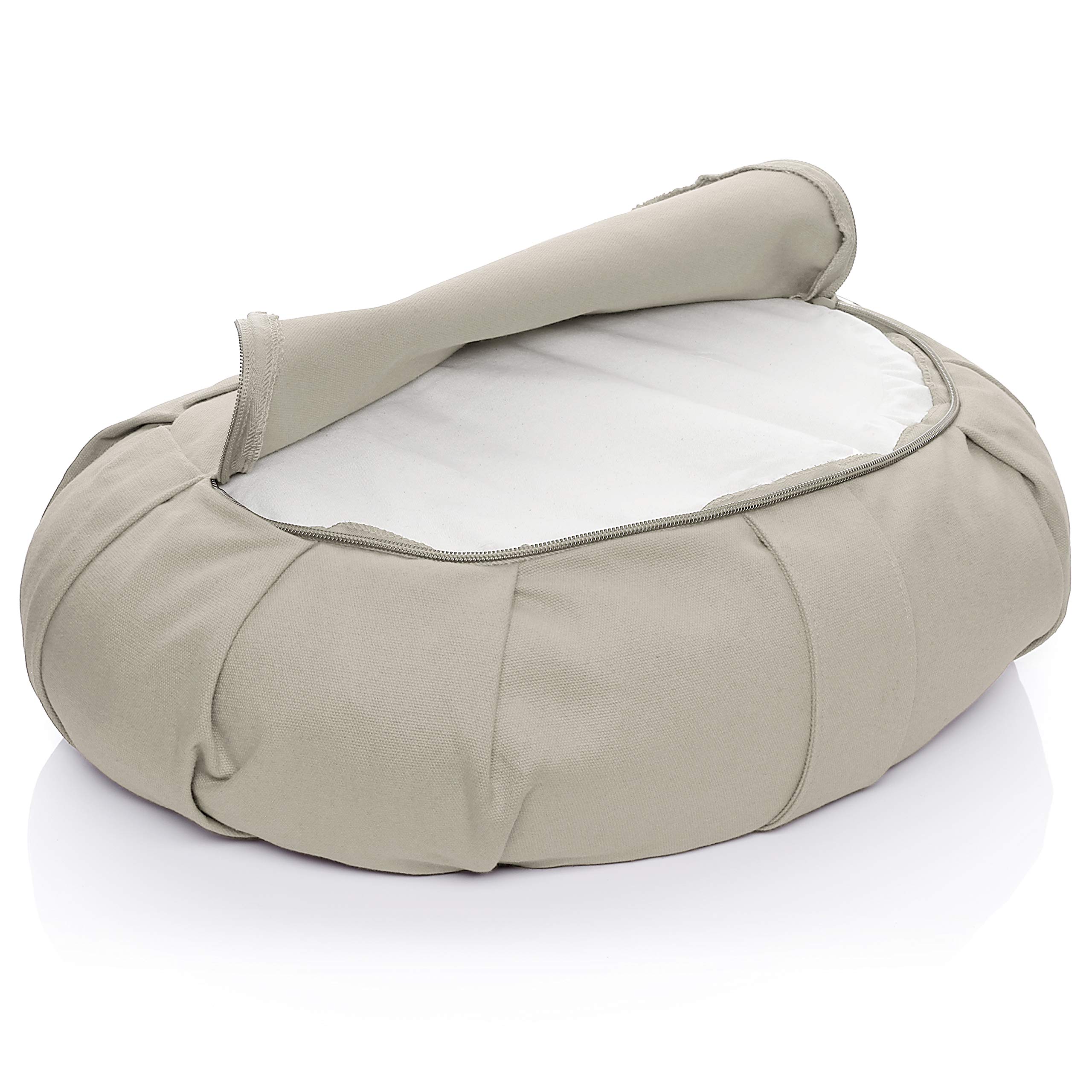 BODYMATE Cojín de yoga de media luna, 42 cm de largo, 30 cm de ancho y 15 cm de alto, con relleno de piel de trigo sarraceno, funda lavable a máquina, 100% algodón extragrueso, cojín de meditación