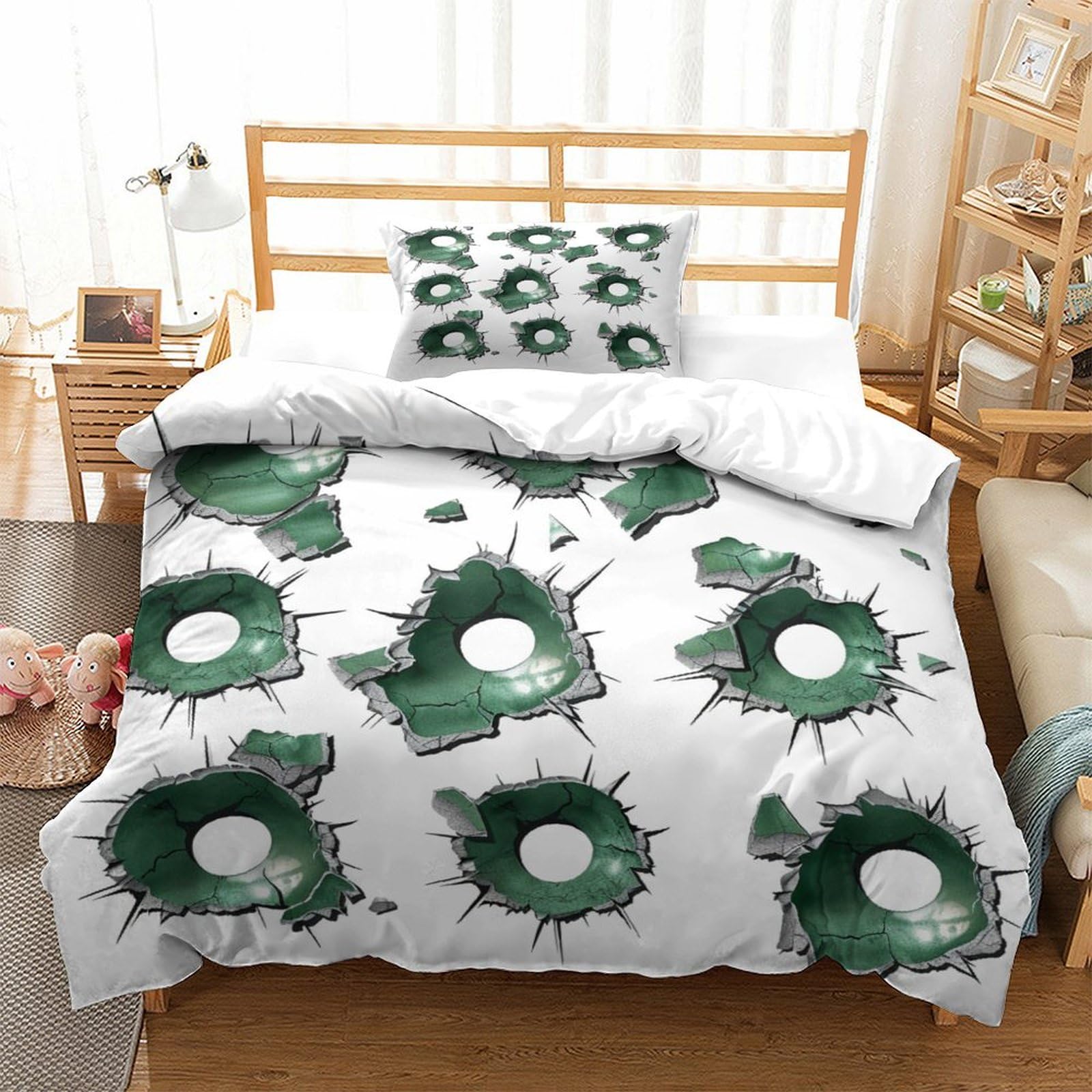 P1S9U7W5Y 3D Printed Bullet Hole Pattern Duvet Cover Set 3pcs Microfiber Creative Bedding Set Single（135x200cm）