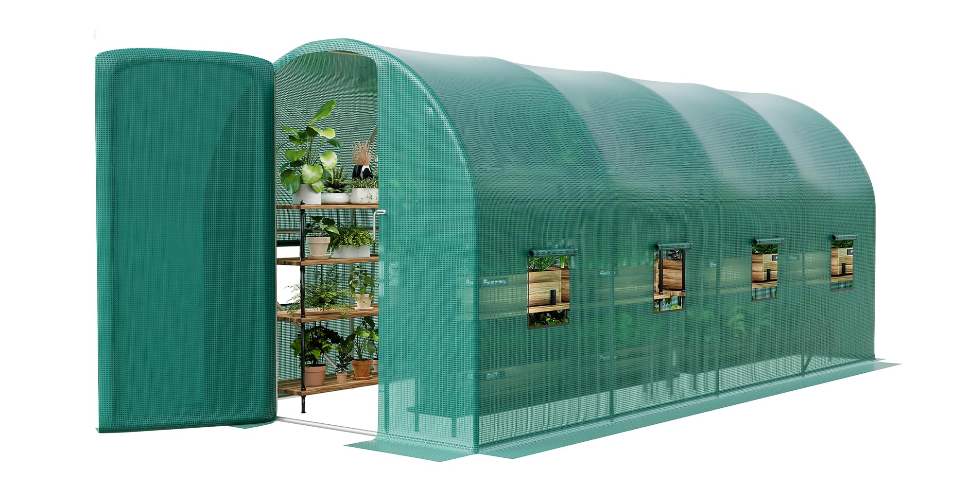 Serra tunnel da esterno 15x7x7 ft in acciaio zincato rinforzato - Copertura PE robusta - 8 finestre ventilate - Porta a battente - Perfetta per orto e verdure tutto l'anno - Cancello in ferro