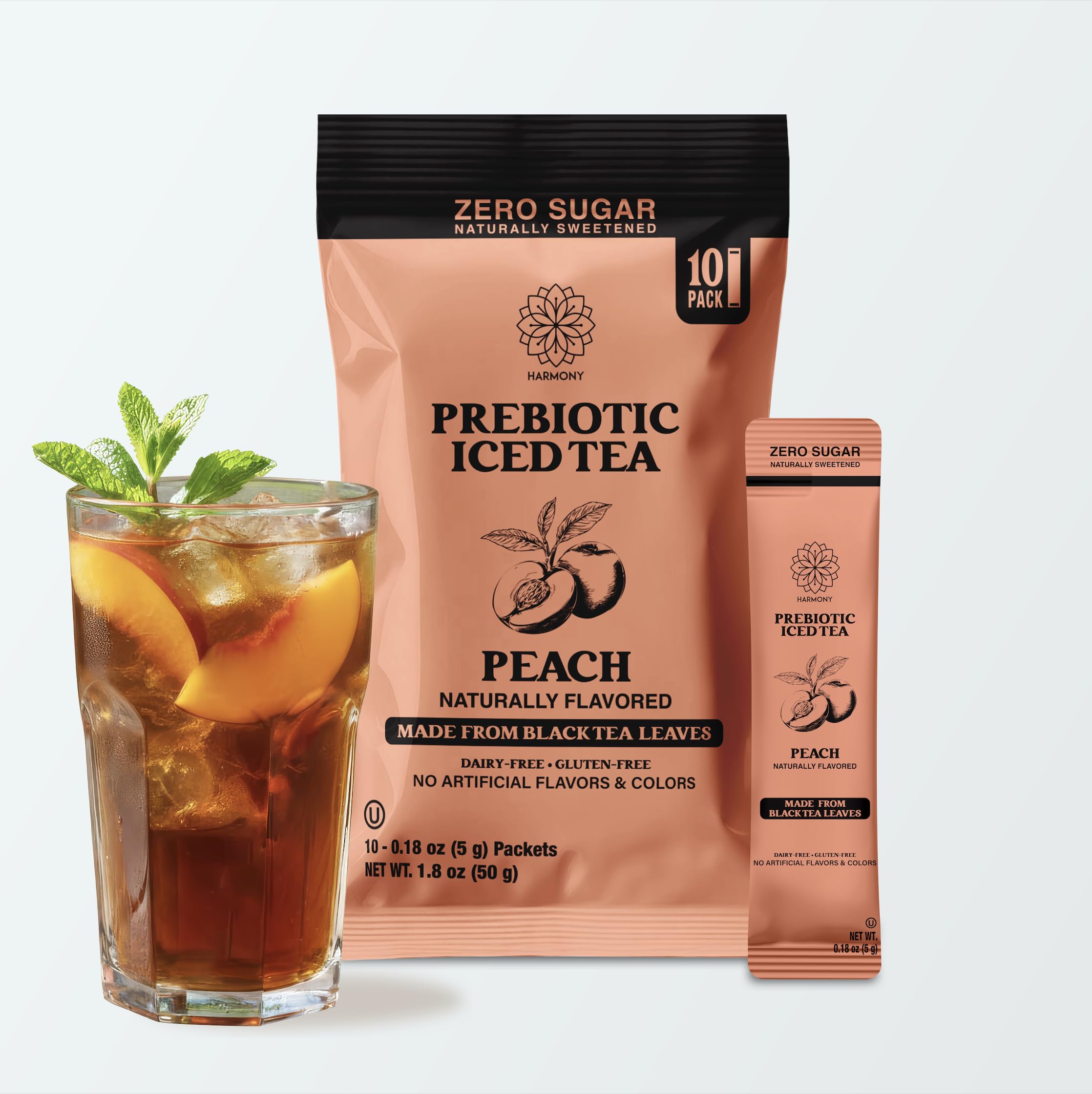 Amazon.com : Harmony Prebiotic Iced Tea Stick Packs, Peach - Zero