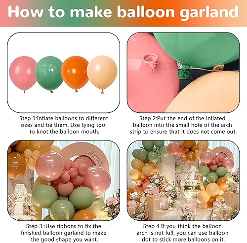 Miniatura 7 de Arco de globos verde salvia y rosa, retro, rosa polvoriento, verde oliva, naranja quemado, beige, guirnalda de globos para decoración bohemia de