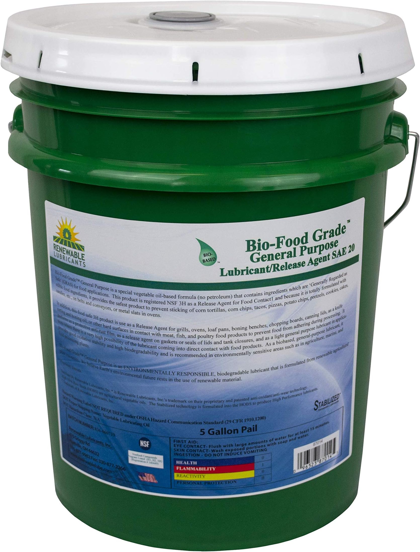 Bio-Food Grade SAE 20 General Purpose Lubricant, 5 Gallon Pail