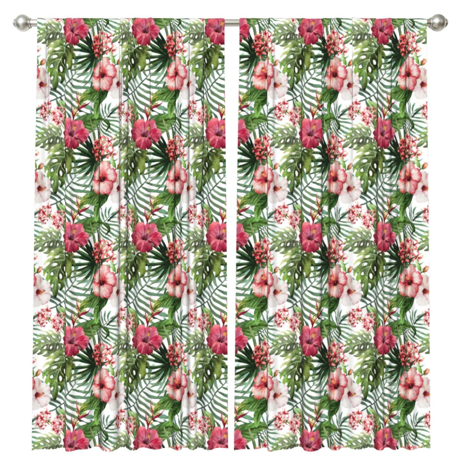 InOmak Hibiscus Flower Print, 2 Panels Window Curtains 52 x 84 Inch Blackout Curtains for Living Room Bedroom