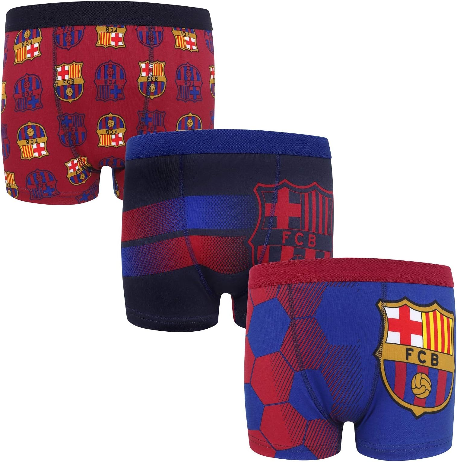 FC Barcelona Boys Boxer Shorts 3 Pack Crest Kids OFFICIAL Football Gift