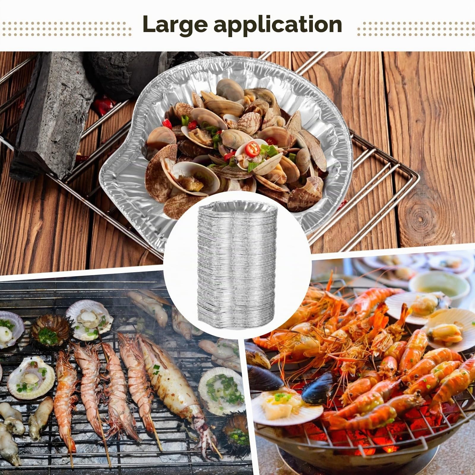 Lot de 200 plateaux jetables en aluminium pour fruits de mer, mini huîtres et coquilles Saint-Jacques, parfaits pour griller, pâtisserie et restauration