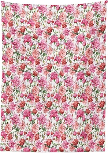 Miniatura 5 de Ambesonne Floral Tablecloth, Joyous Botanical Concept of Summer Flowers Pink Peonies and Salmon Roses and Lilies, Rectangular Table Cover for Dining