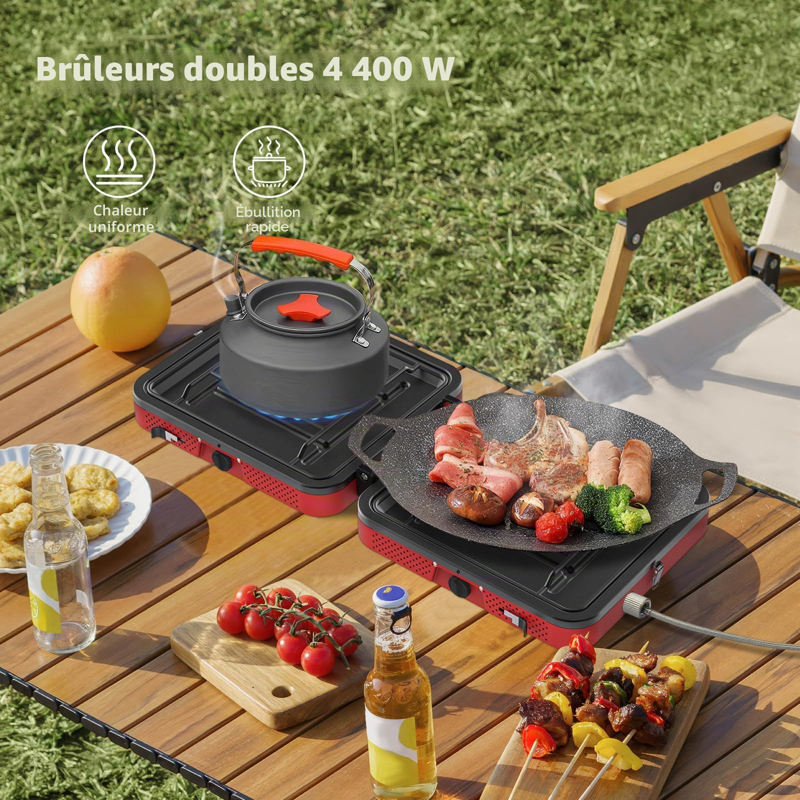 CAMPLUX FoldGo Réchaud de Camping à 2 Brûleurs, Réchaud à Gaz Portable, Compatible avec Cartouches de Gaz Standard, 28-30 mbar, Idéal pour le Camping, la Randonnée et les Pique-niques