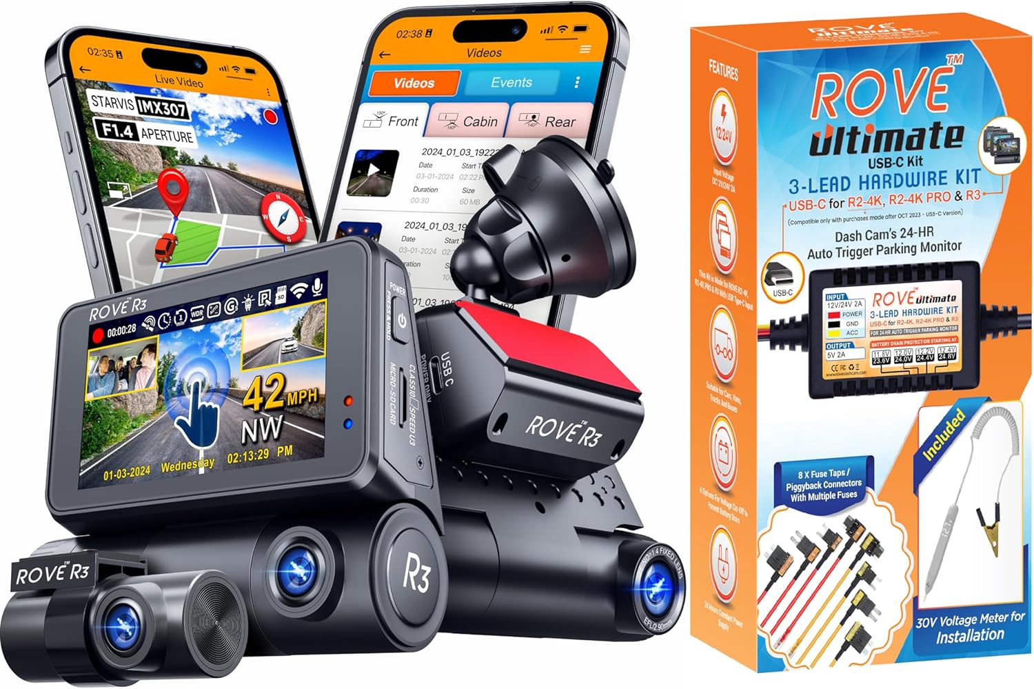 ROVE R3 Dash Cam | Hardwire Kit