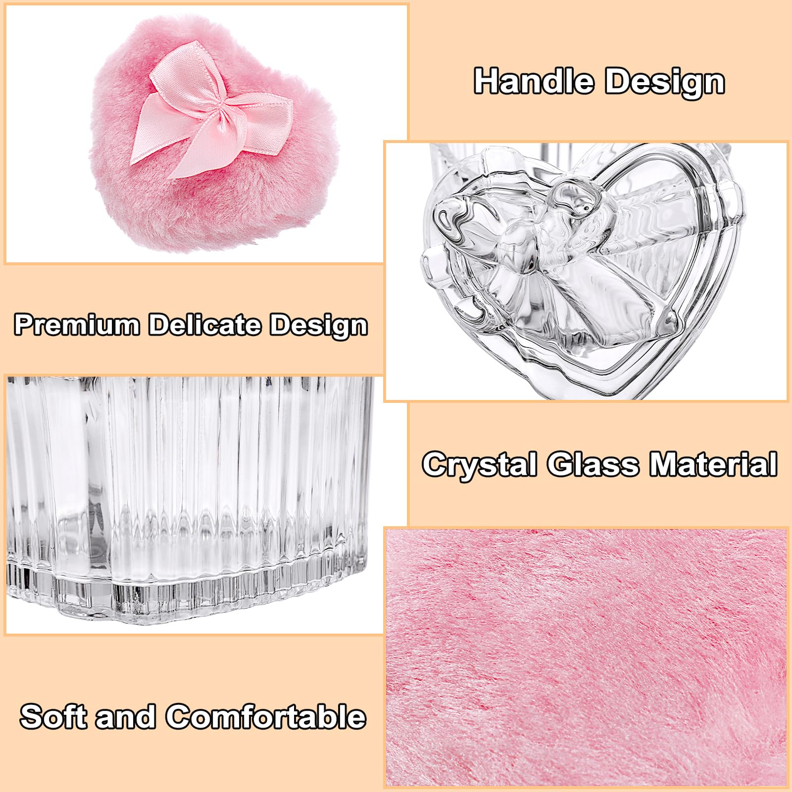 Recipiente para polvos corporales con borla para polvos de bebé, caja de cristal transparente con 2 borlas de polvo para polvos sueltos, talco para mujeres y niñas, regalo para cumpleaños