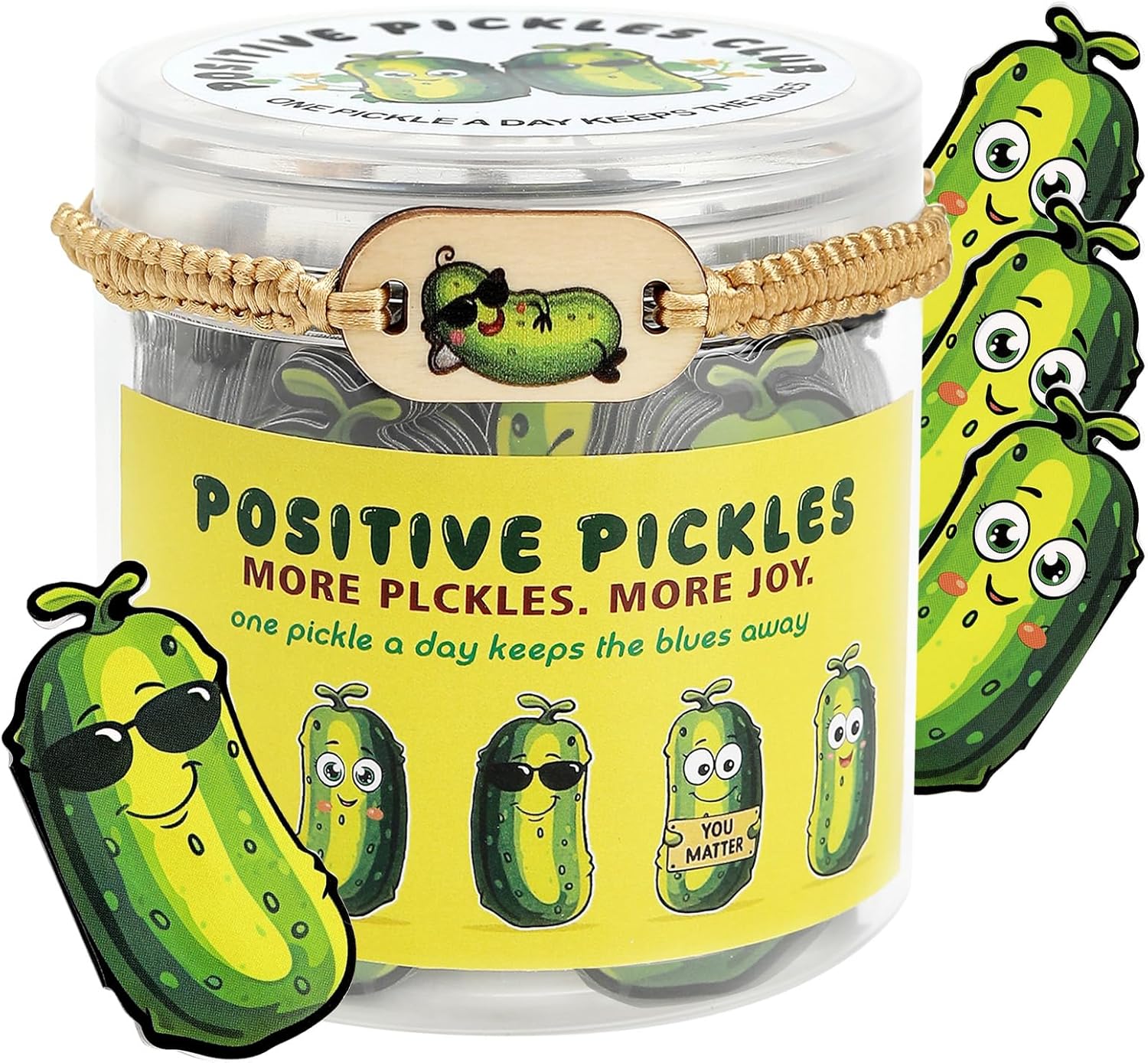 Positive Pickle Affirmation Jar,60 Positive Affirmation Cards with NFC Bracelet Set,Stress Relief & Mental Health Gift for Women/Colleagues/Teens,Fun Gift for Halloween & Christmas