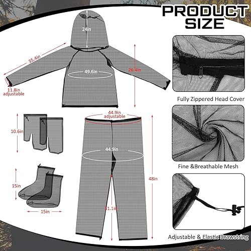 Miniatura 2 de 2 Conjuntos de mosquitero traje de red de garrapatas pantalones chaqueta mitones y calcetines a prueba de insectos cuerpo ropa al aire libre caza