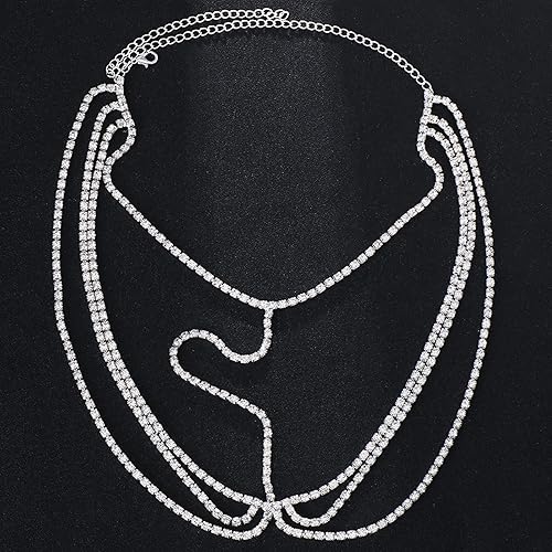 Miniatura 2 de NAISKA Cadena de cabeza de diamantes de imitación plateados para novia boda diadema en capas diadema de frente de cristal cadenas plateadas para