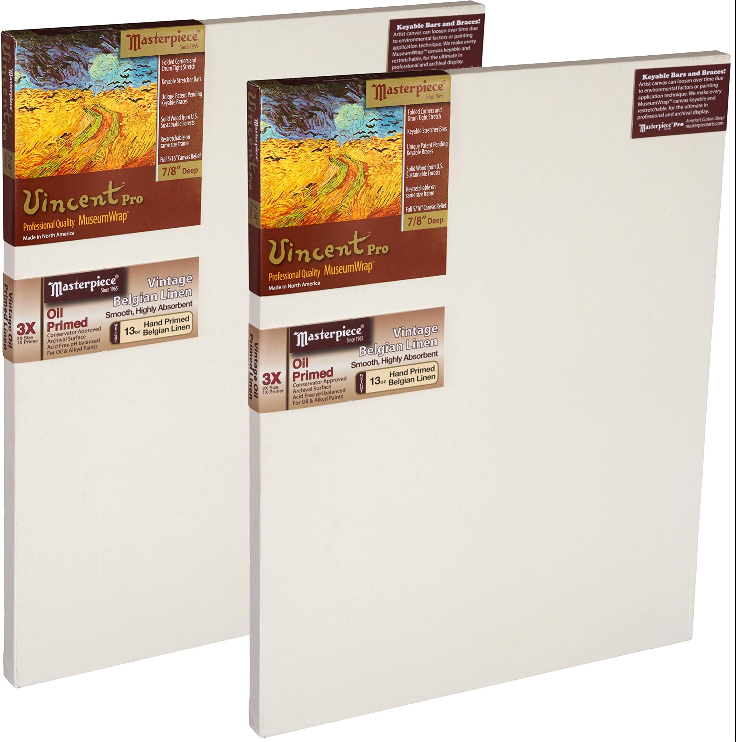 MASTERPIECE Z1VO-2835 Vincent Pro 7/8" Deep Vintage L21C Belgian Linen 13.0 oz Oil Primed Linen Stretched Canvas 28" x 35"