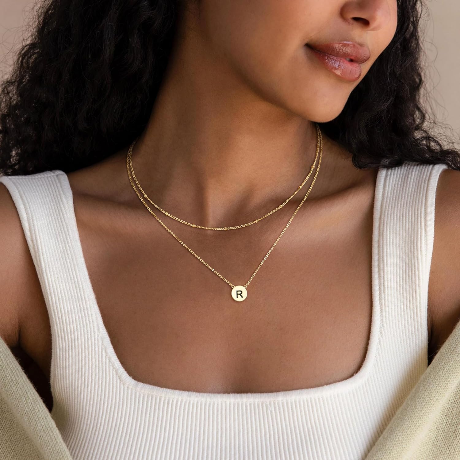Initial Necklaces for Women,Dainty 14k Gold Plated A-Z Layered Letter Pendant Necklace Simple Name Charm Choker Stack Satellite Chain Trendy Tiny Valentine's Day Birthday Gifts Jewelry Sets - Image 3
