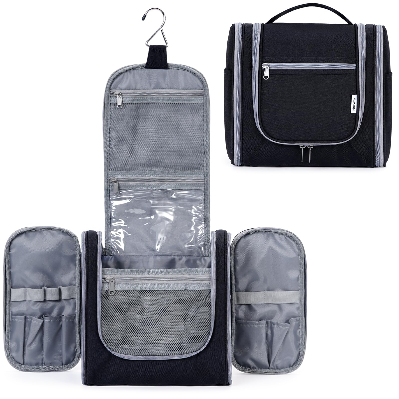 Narwey Hanging Toiletry Bag for Women Travel Makeup Bag Organizer Toiletries Bag for Cosmetics Essentials Accessories (Large, Black)