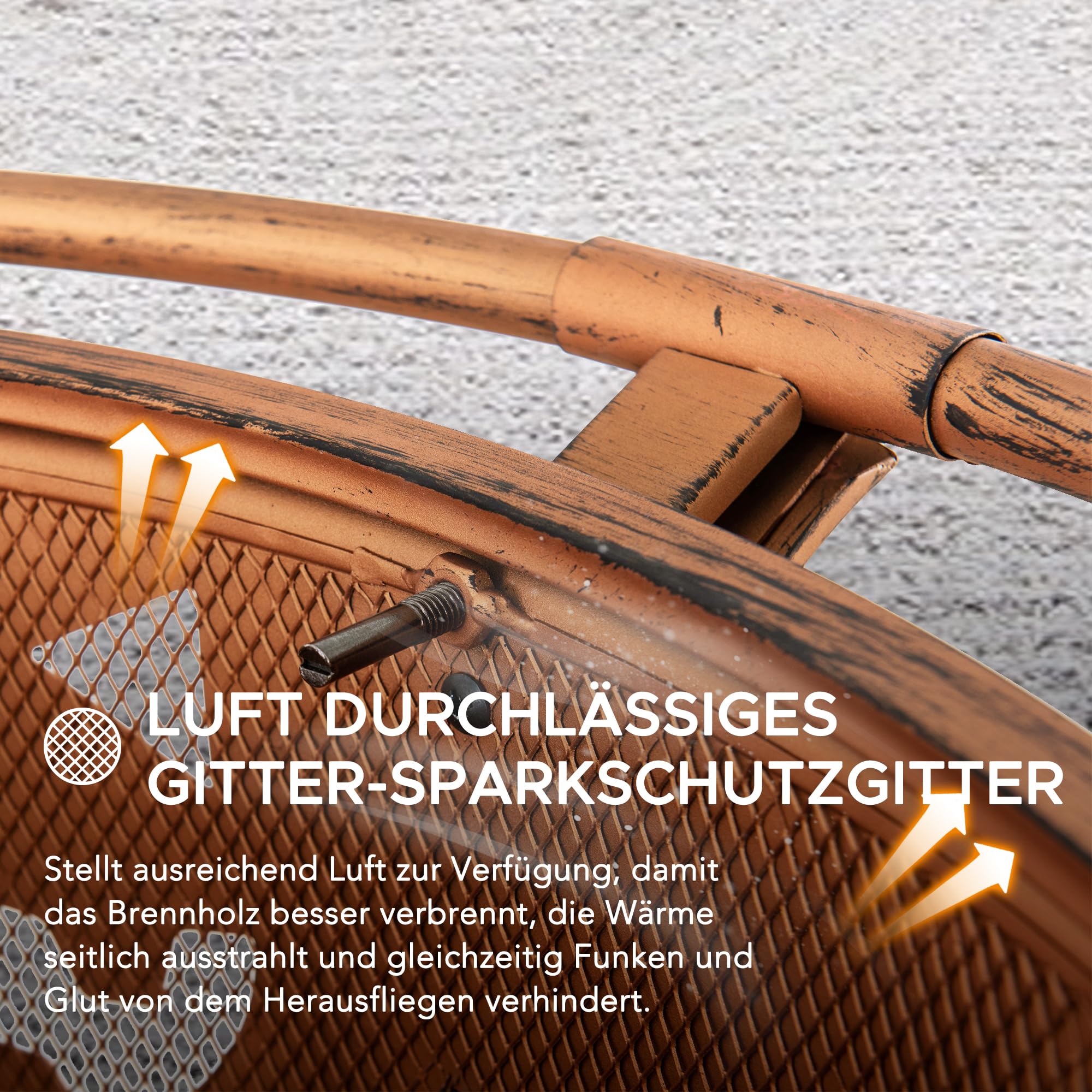 SUNJOY 76 cm Feuerstelle Outdoor Holzfeuerstelle Terrasse Jack-o-Lantern Motiv Runde Stahl Große Feuerstellen für Draußen mit Funkenschutz und Schürhaken