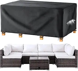 Patio Furniture Covers Waterproof, 110"L x 84"W x 28"H Large Outdoor Table and Chair Set Covers, General Purpose Sectional Sofa Set Covers, Rectangular Heavy Duty 600D for Deck, Lawn, Black