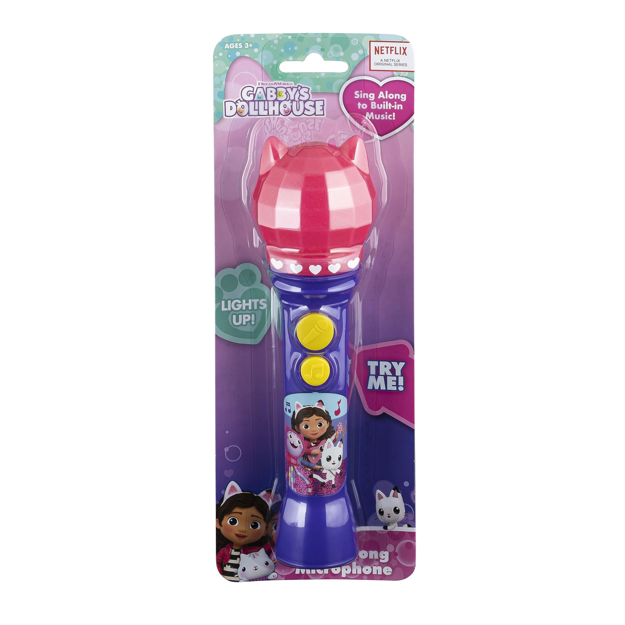 ekids KIDdesigns - Microfono per casa delle bambole di Gabby, per bambini, con microfono funzionante reale, con luce lampeggiante a LED e altoparlante, giocattolo portatile per karaoke