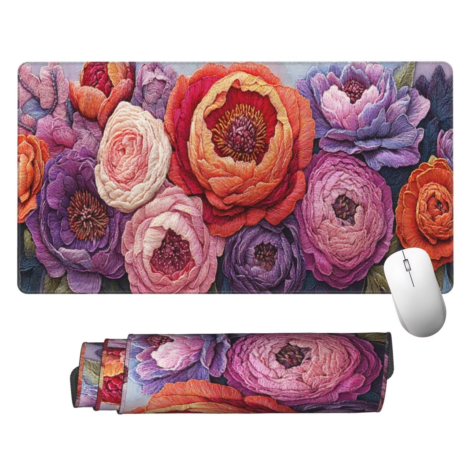Fioletowa podkładka pod mysz XXL kwiat mata na biurko 1600 x 800 x 3 mm zmywalna podkładka do gier na laptopa, z antypoślizgową gumową podstawą do gier, komputera, personelu biurowego Y819