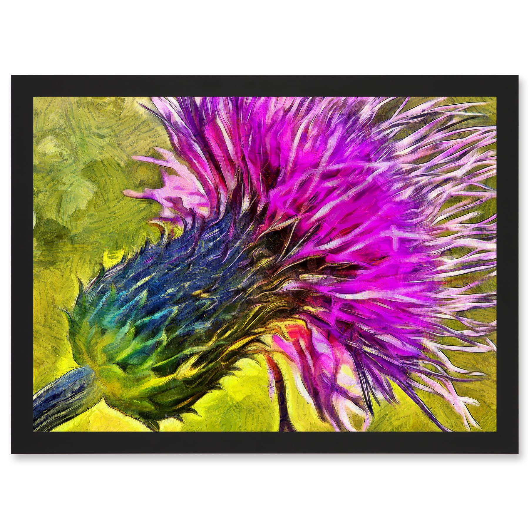 Wee Blue Coo Scottish Thistle Purple Flower Vibrant Artwork Framed Wall Art Print A4