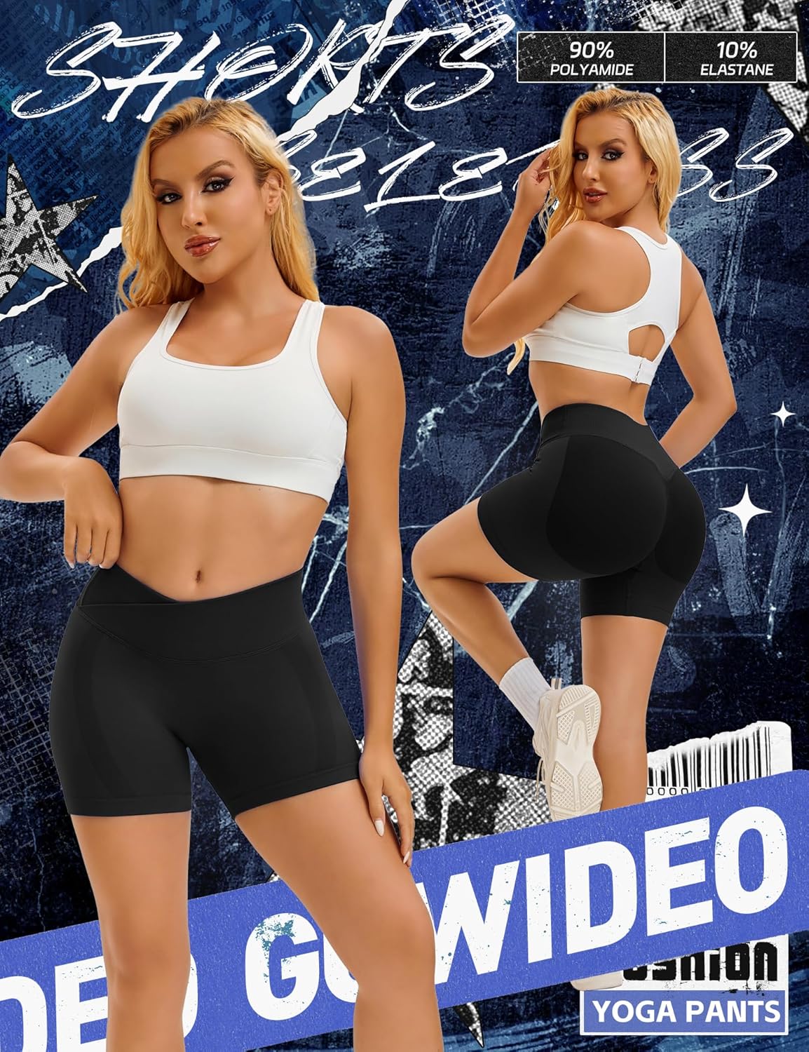 Scrunch Butt Lifting Shorts for Women Seamless Workout Crossover V Cross Waist Yoga Gym Shorts - Image 2