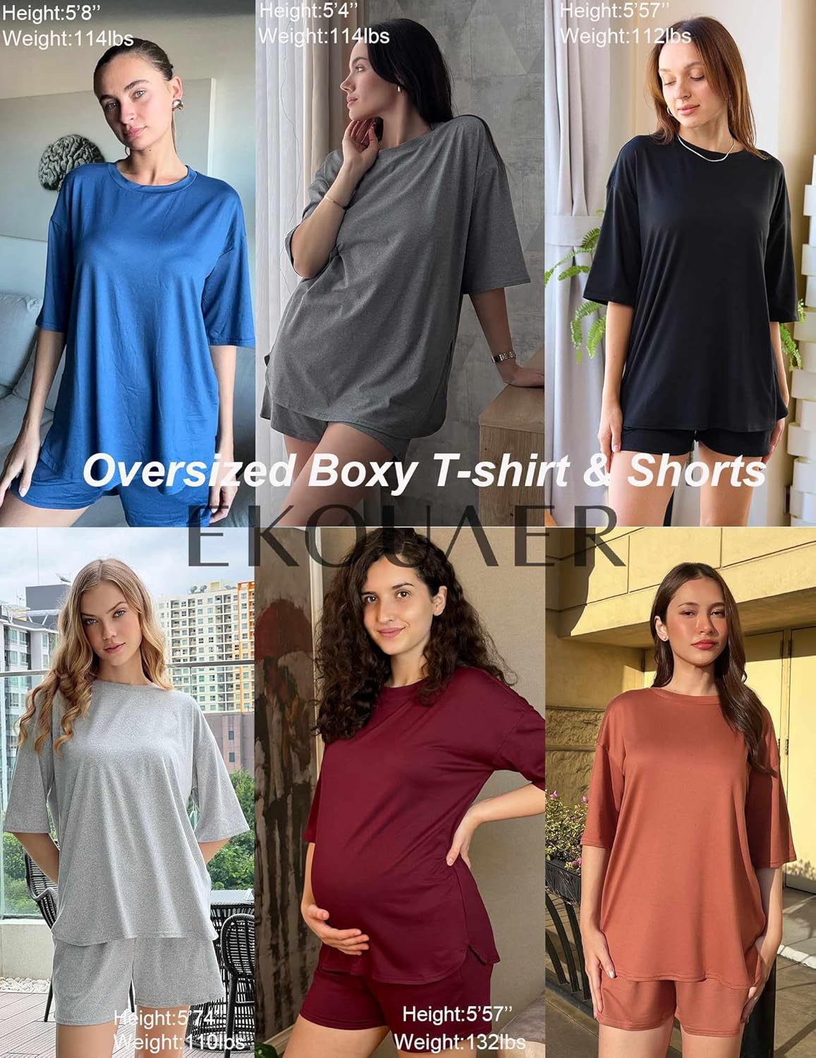 Ekouaer Women's Two Piece Lounge Set Oversized Boxy T-shirt Casual Short Sets Summer Travel Matching Set 2026 Fashion - Image 2