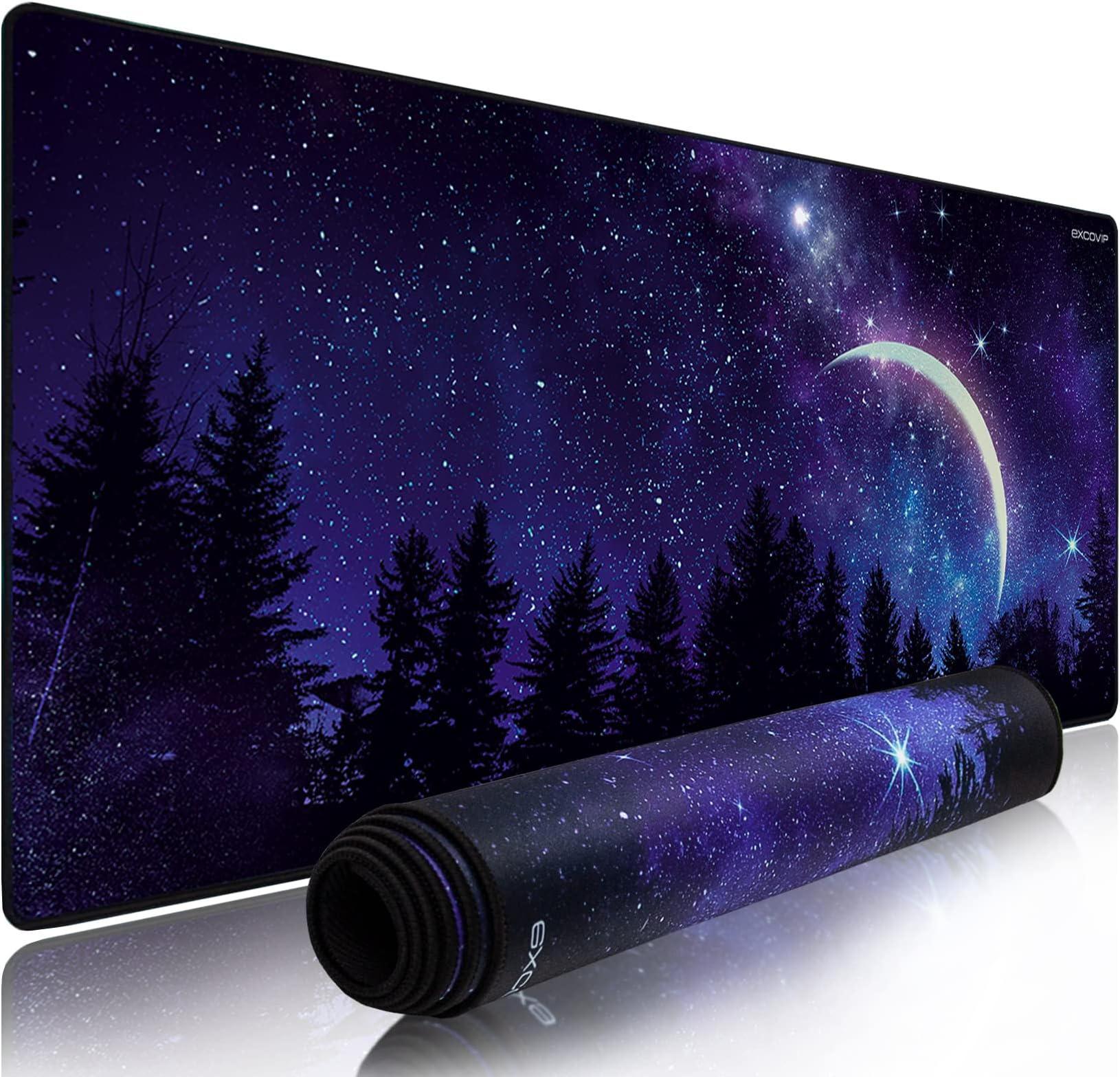 EXCOVIP Gaming Mouse Pad XXL, Wrapped Mouse Pad Anti-Slip Rubber (900x400mm) For Computers, PC and Laptops (Moon and Star)