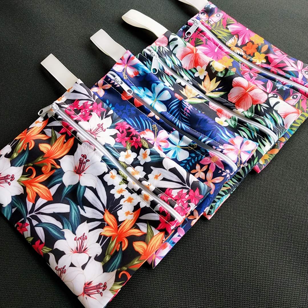Pack 4pcs Waterproof Mini Wet Bags for Menstrual Pads, Maternity Mama Panty Liners,Sanitary Pads, Sanitary Napkin,Wipes, can be Used as Makeup Bags/Purse