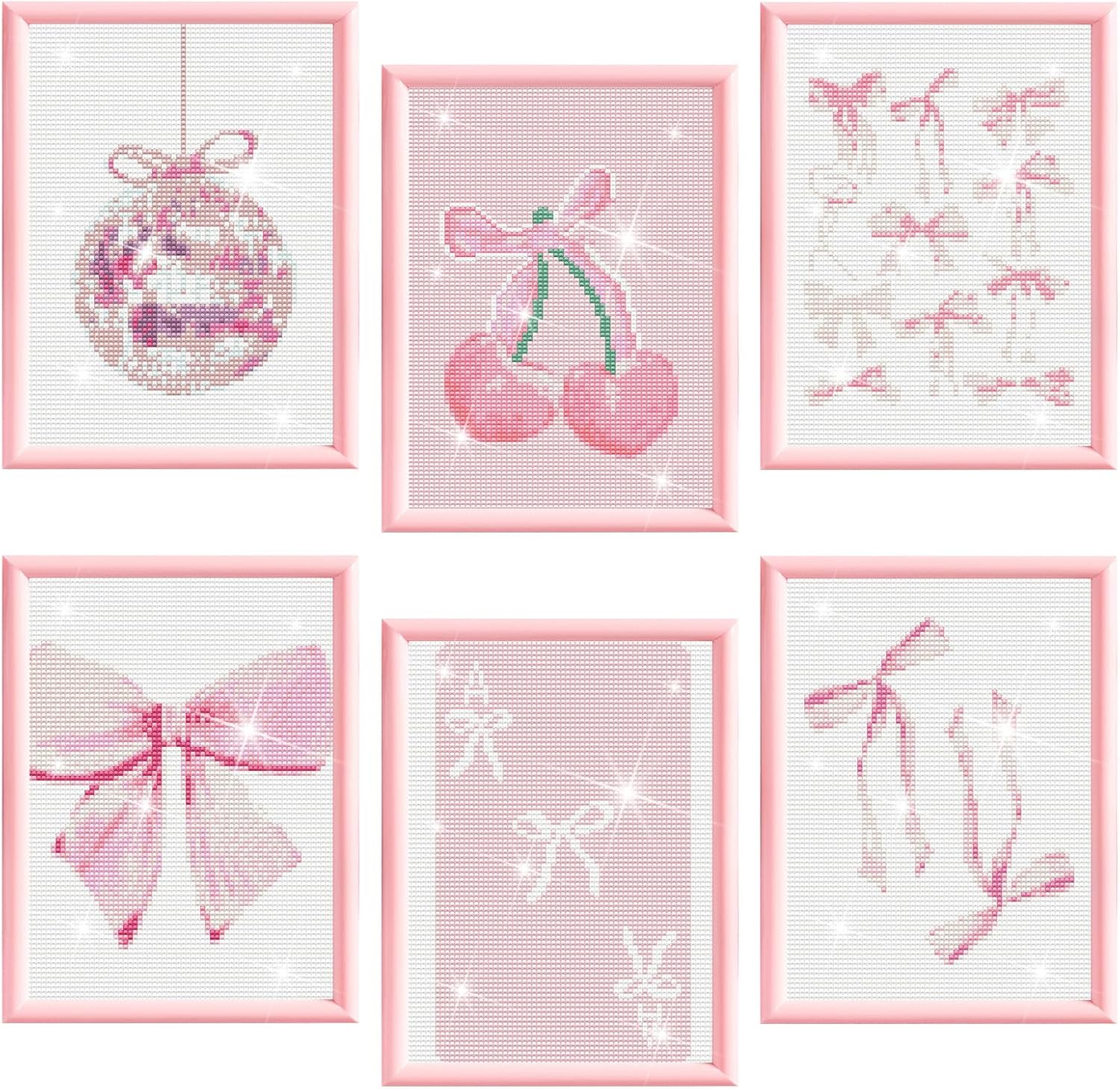 Chunful 6 Pcs Pink Bow Diamond Painting Kits, DIY Painting for Adults Diamond Crafts Aesthetic Room Decor Cute Coquette Bow Pictures 5d Craft Wall Decor for Home, 10 x 11.8''