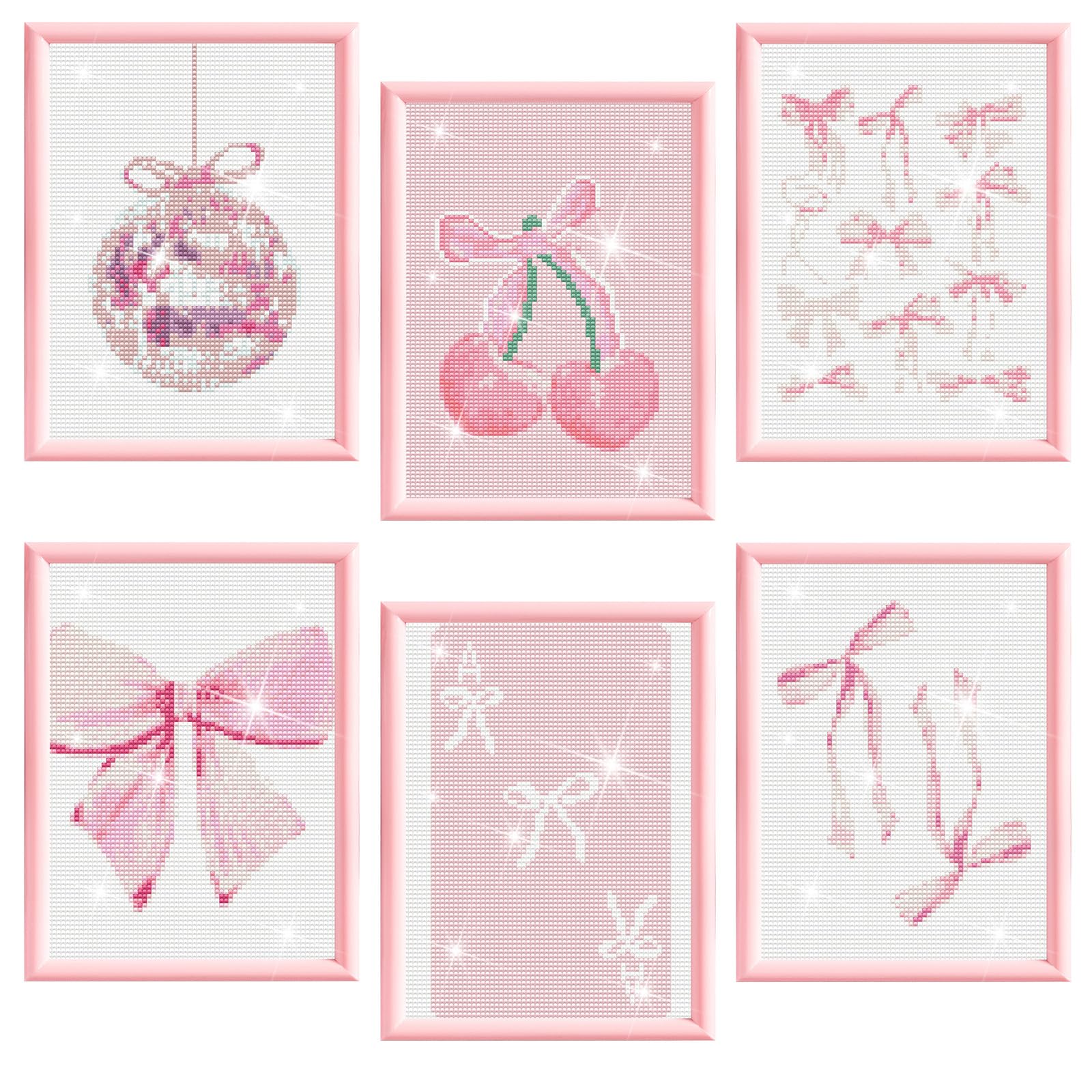 Chunful 6Pcs Pink Bows Diamond Painting Kits,DIY Painting for Adults Diamond Crafts Aesthetic Room Decor Cute Coquette Bow Pictures 5d Crafts Wall Decor for Home,25 x 25-image-6