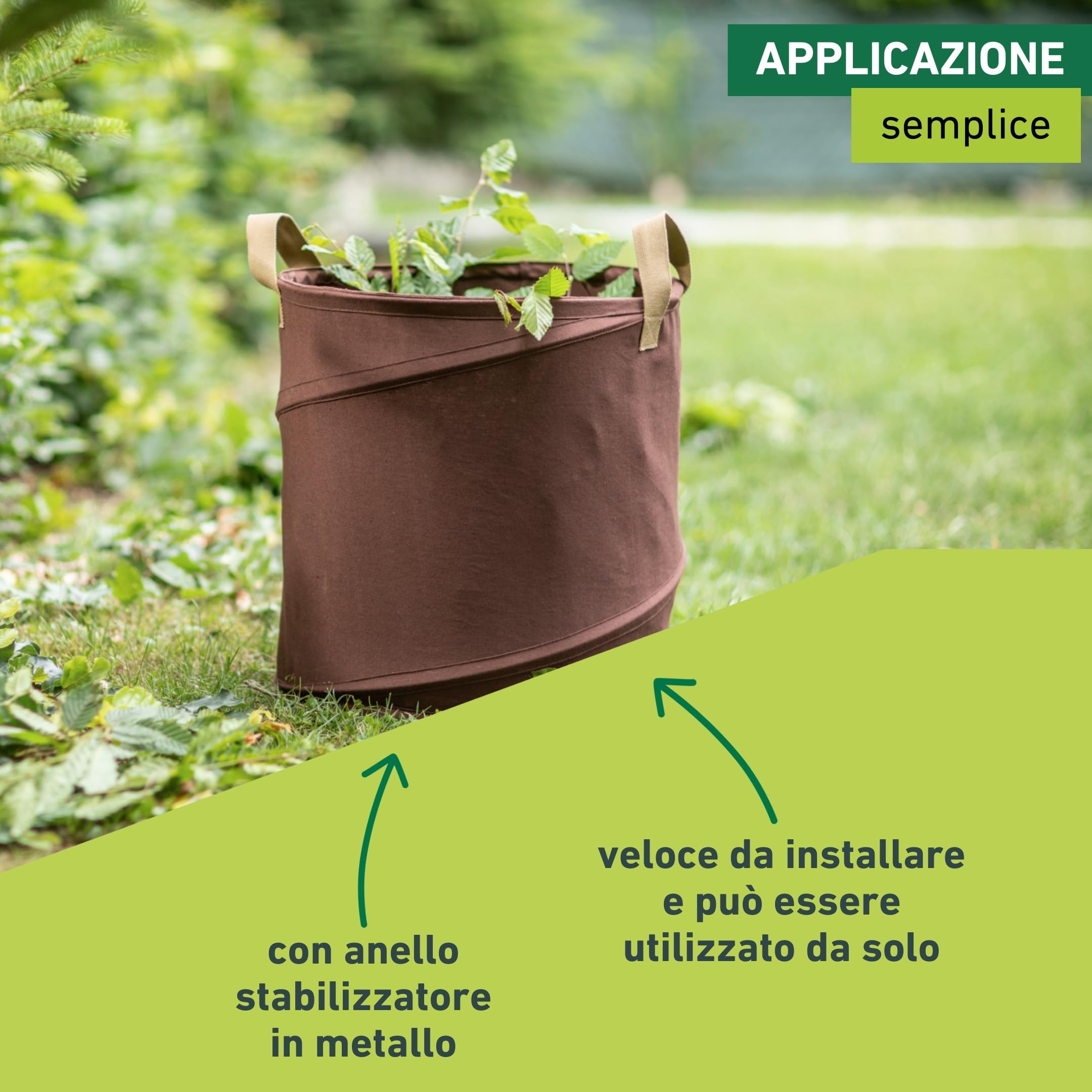 Windhager Sacca per rifiuti da giardino pop-up, in tela, per foglie, autoportante, verde, 120 l, diametro 50 x 60 cm, 07577