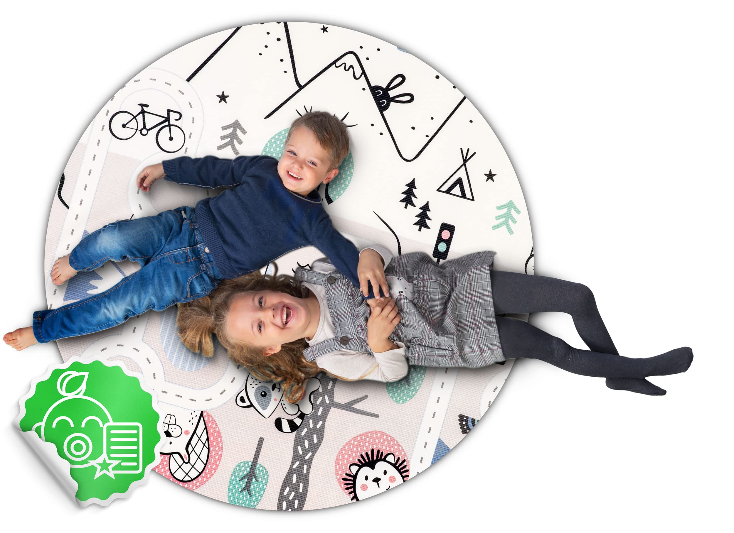 NUKIDO Mata Piankowa dla Dzieci Niemowląt Dwustronna Uroczy Kolorowy Design do Zabawy Raczkowania Idealna na Prezent Rolowana Grubość 1,5 cm Wielkość 180x150 cm Szara