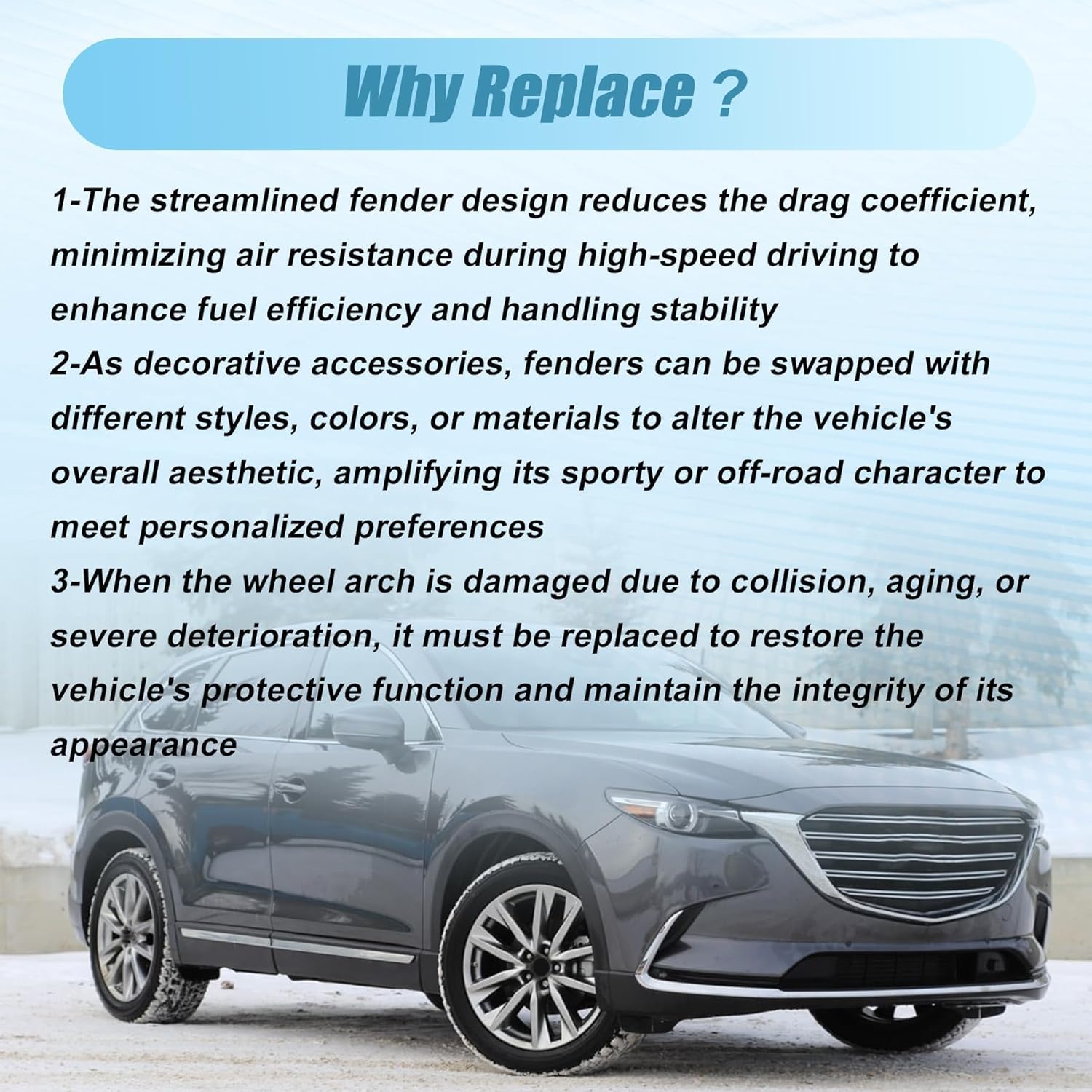 XQSMWF Wheel Arch Fender Molding Trim Wheel Fender Molding Trim Rear Right Side Compatible With Mazda CX-9 2016-2023 2.5L l4#TK48-51-W50F TK4851W50H TK48-51-W50H TK4851W50F