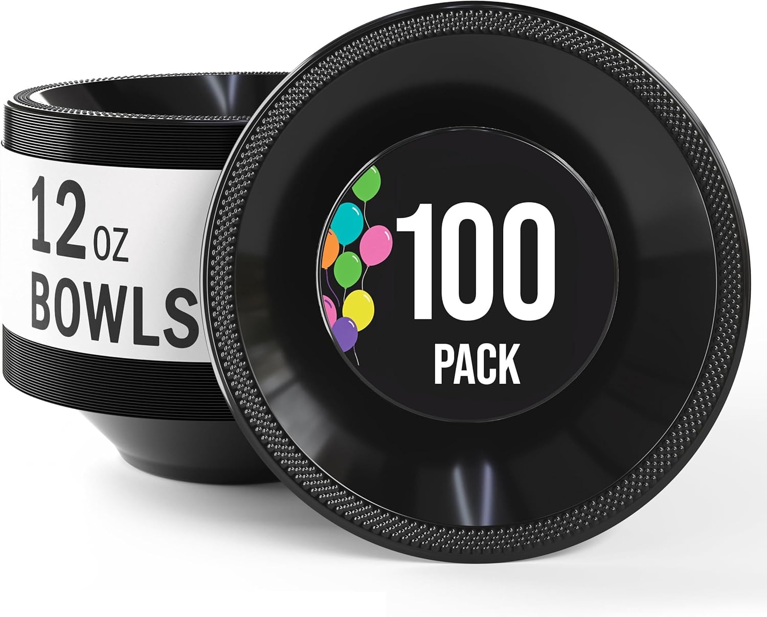 Exquisite Party Solids 12 Oz Black Plastic Bowls Disposable Bowls for Hot Food Soup 100 Pcs - For Soup, Salad, Cereal, Desserts & Party Supplies