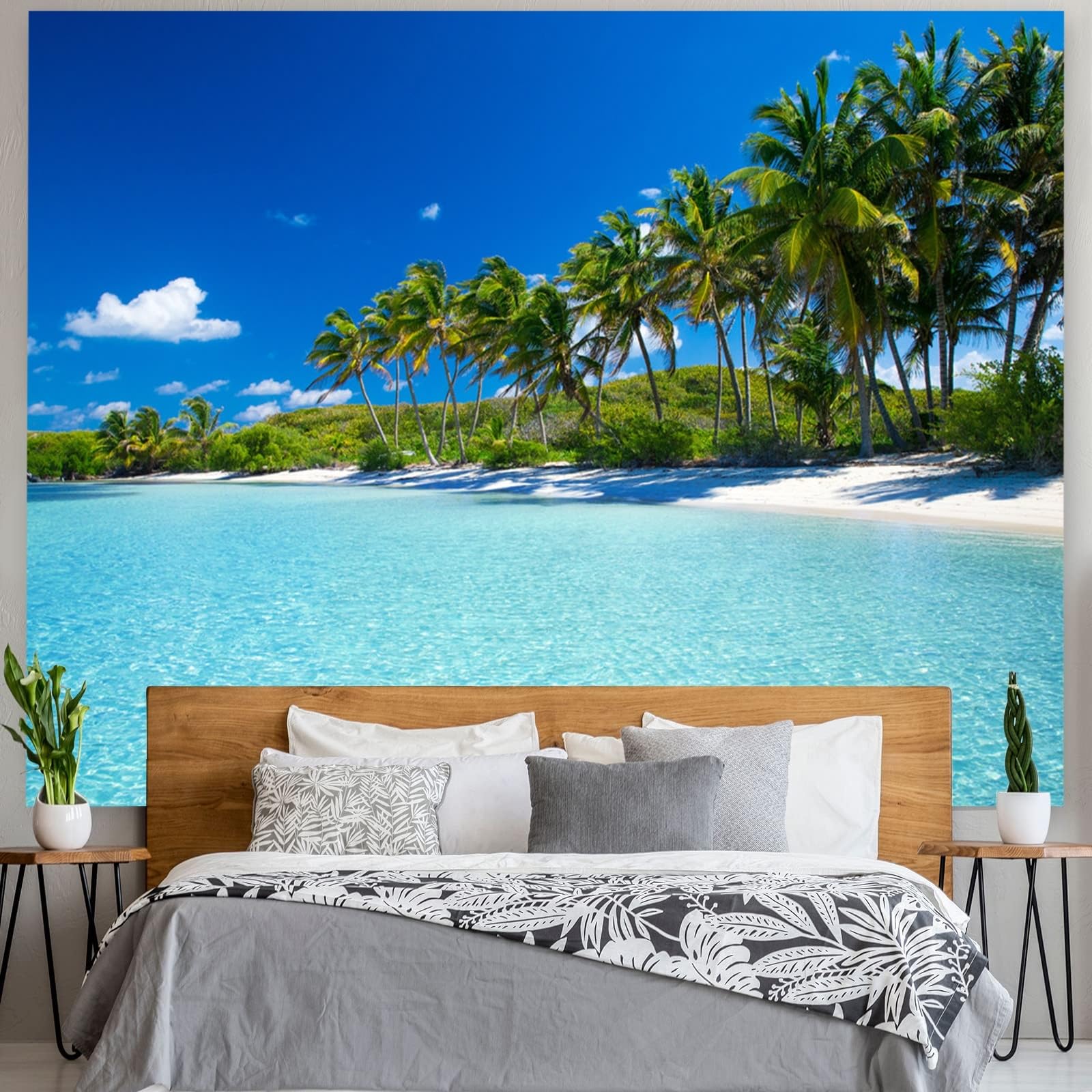 Arazzo da parete naturale spiaggia mare paesaggio murale blu grande telo decorativo da parete per esterni, 300 x 260 cm