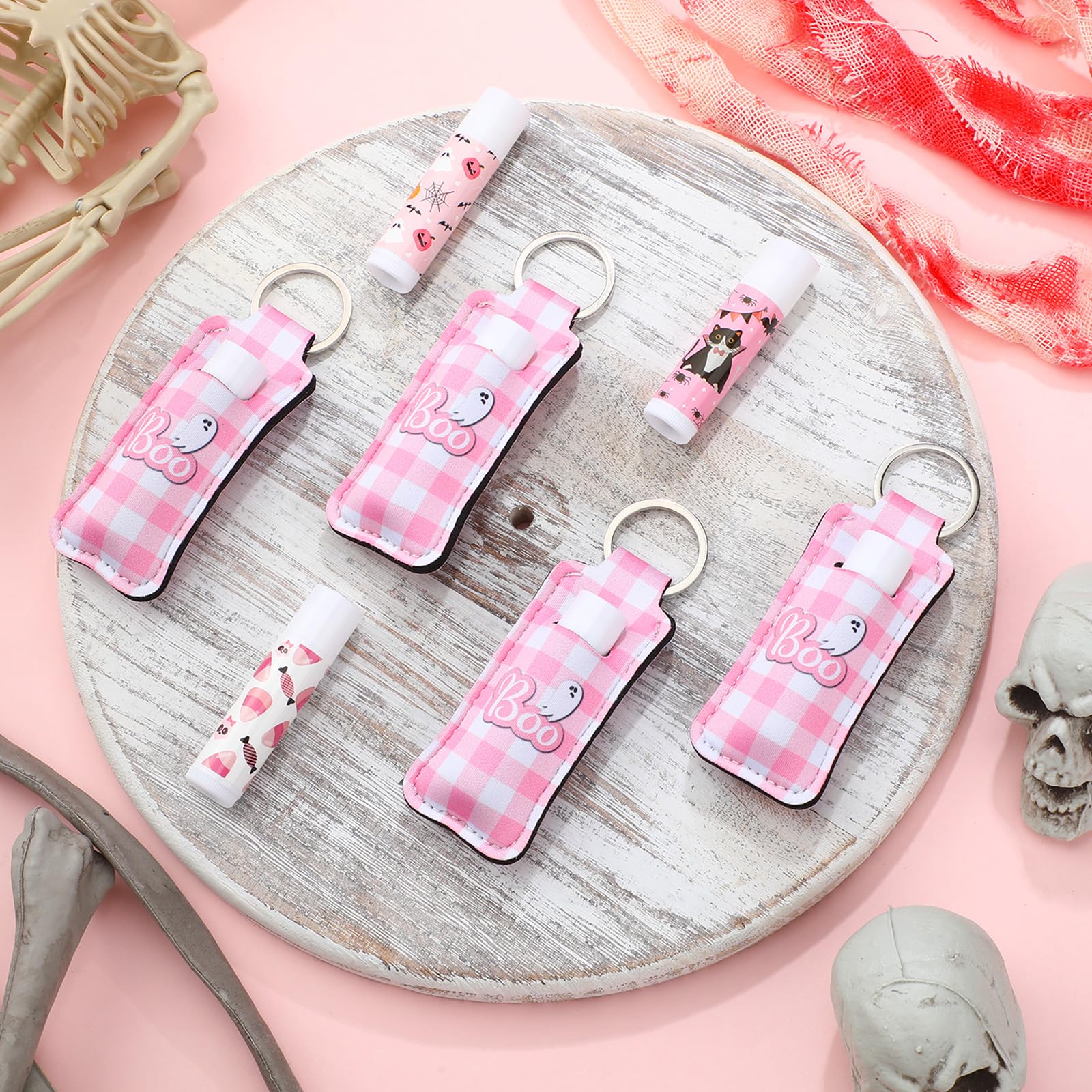 18 juegos de bálsamo labial natural a granel y soporte hidratante para lápiz labial, regalo para equipo, adolescentes, niñas, niños, suministros de fiesta deportiva (rosa Halloween)